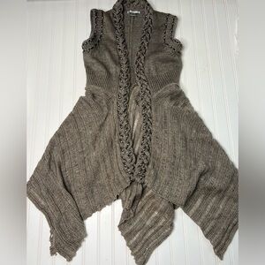 Alberto Makali Open Front Sleeveless Cardigan Long Sweater Large Wool Blend 110